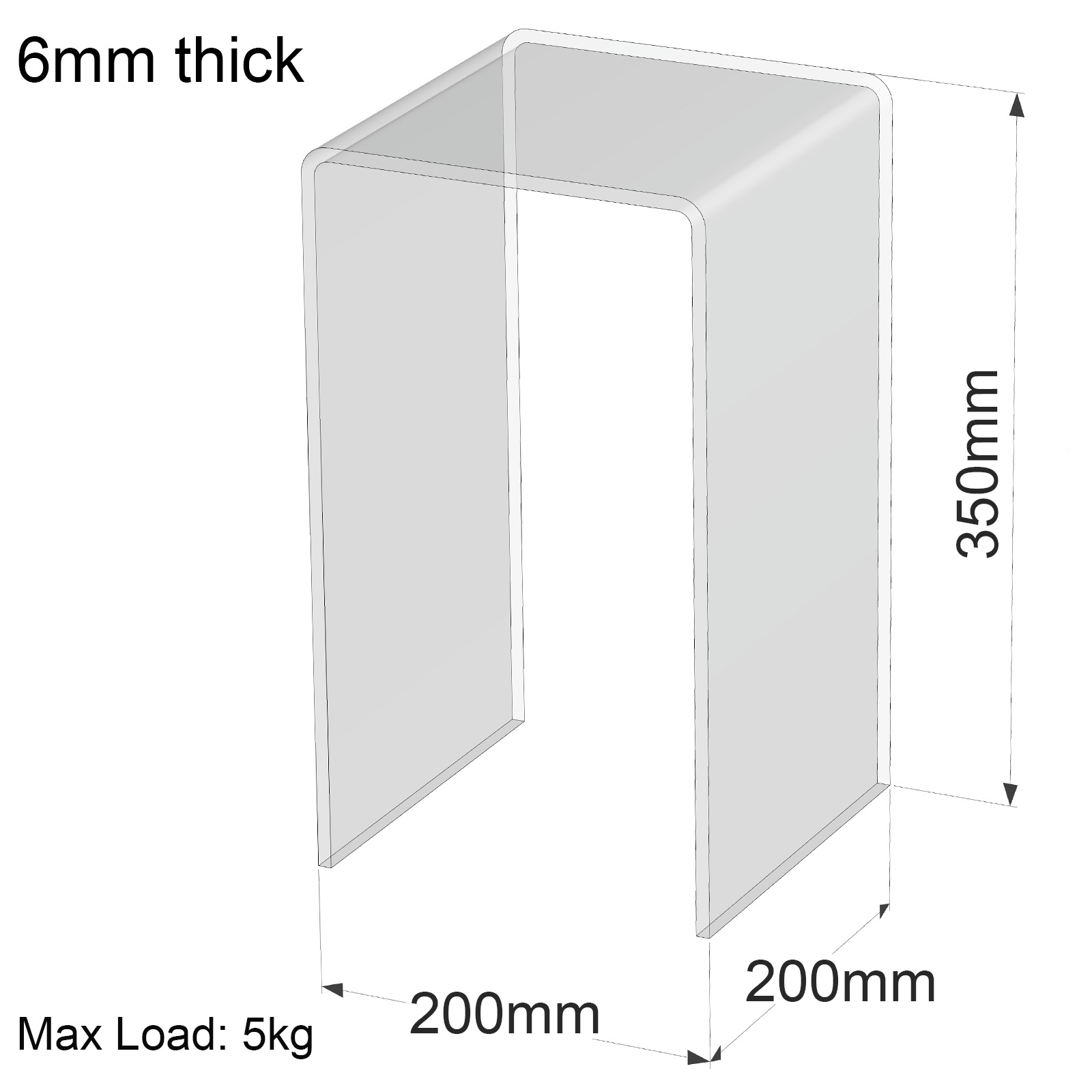 6mm-thick-20cm-20cm-35cm, Max Load 5kg Acrylic Display Shelf- Clear ...