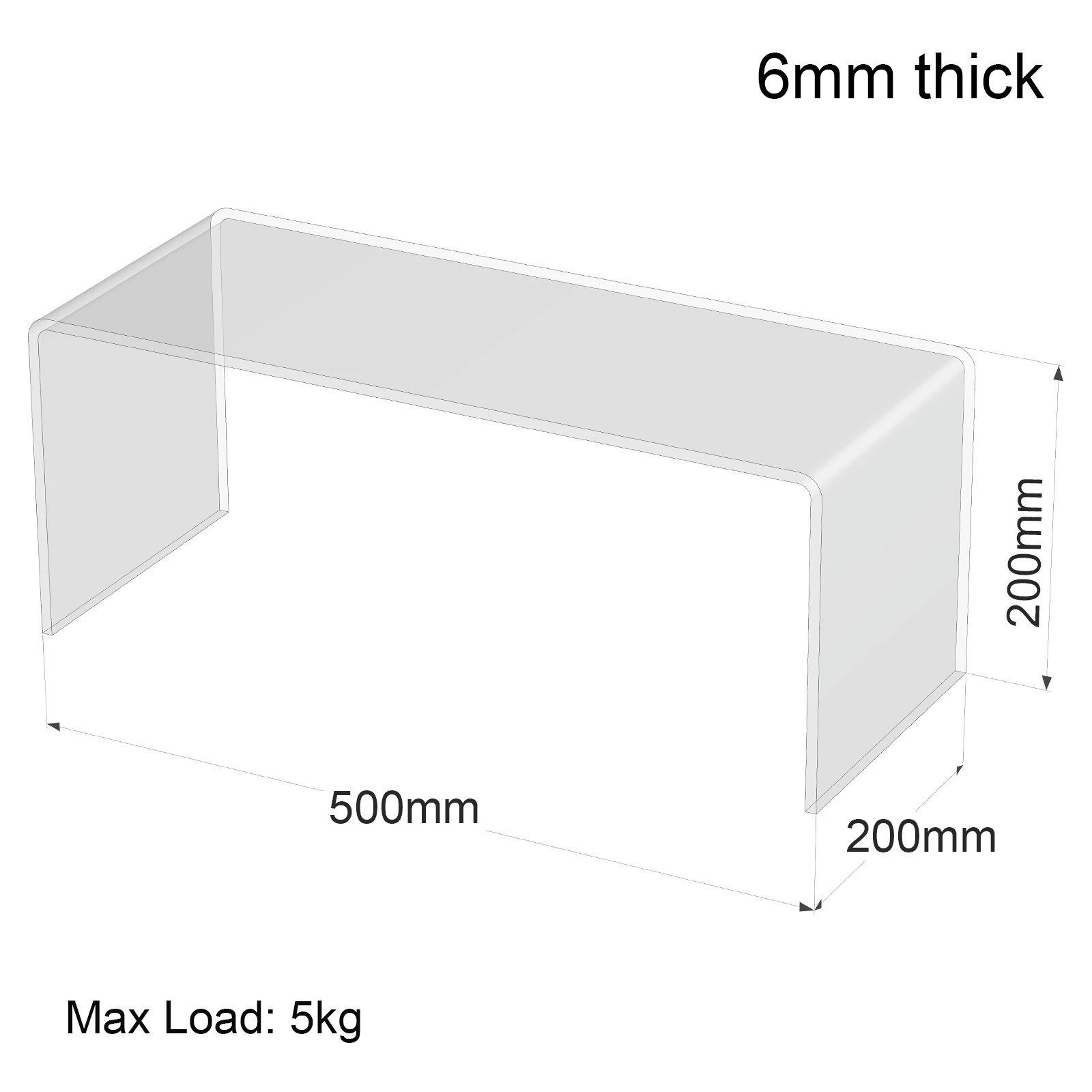 Clear acrylic display shelf riser 50x20x20cm - Hoverstand