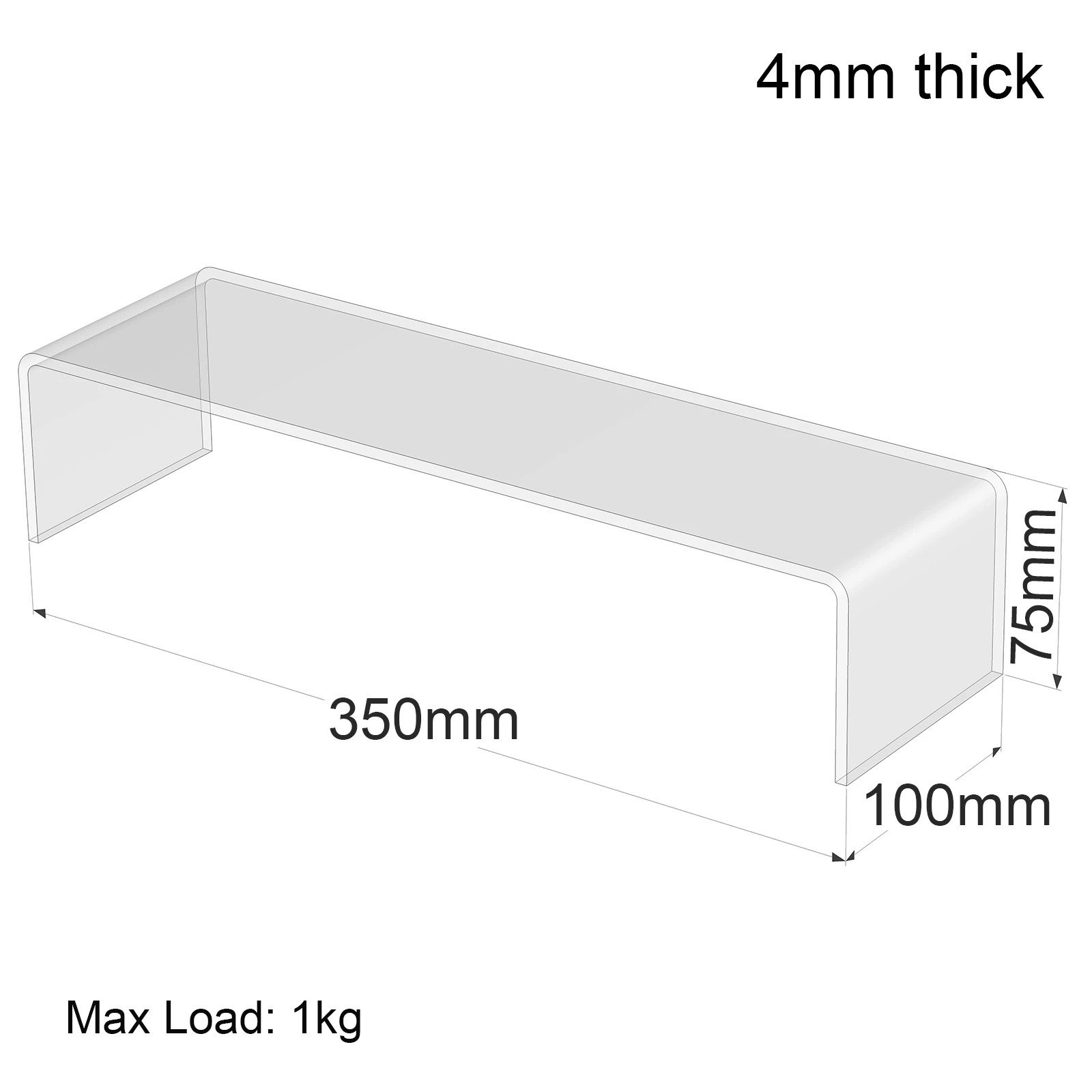 Clear acrylic display shelf riser 35x10x7.5cm - Hoverstand