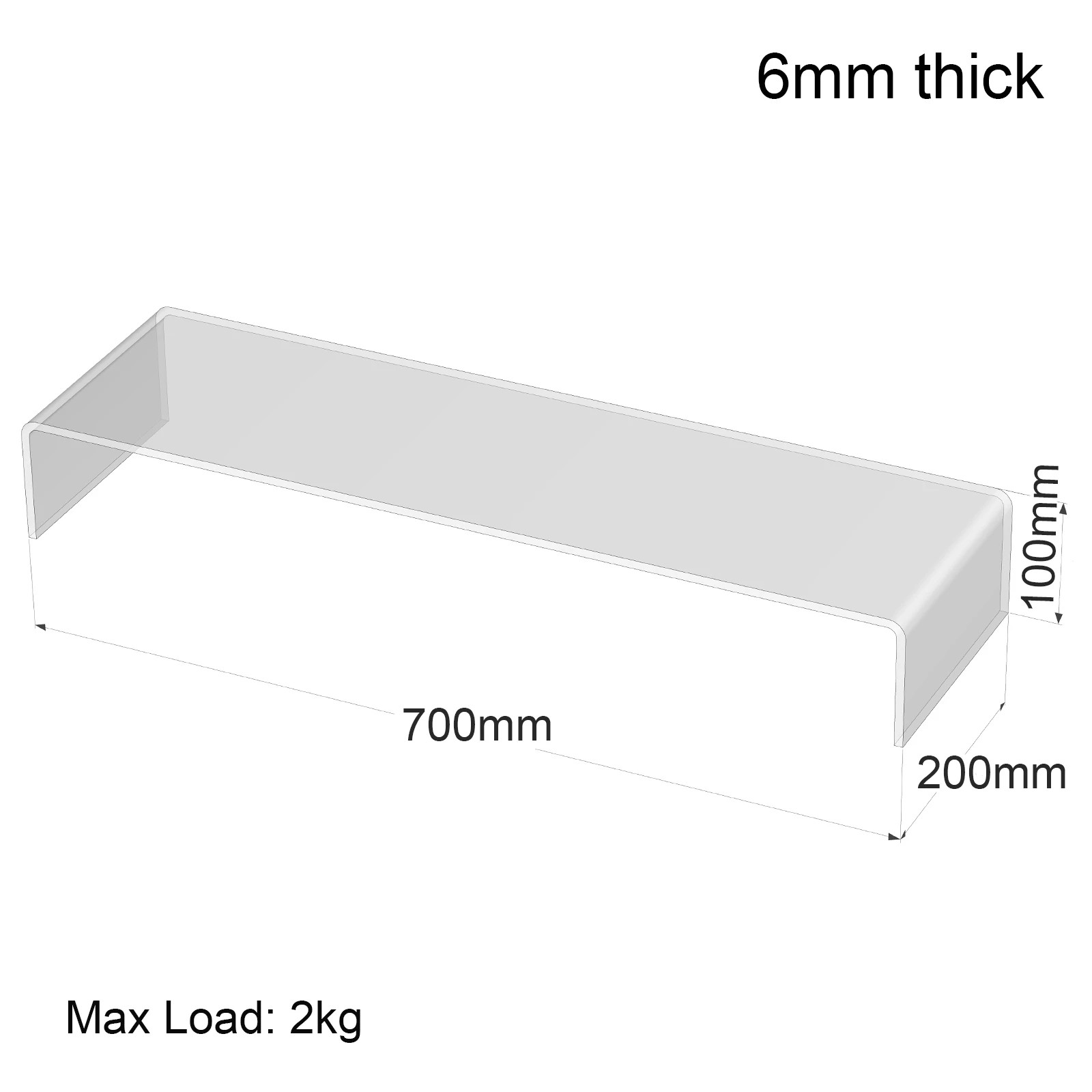 Clear acrylic display shelf riser 70x20x10cm - Hoverstand